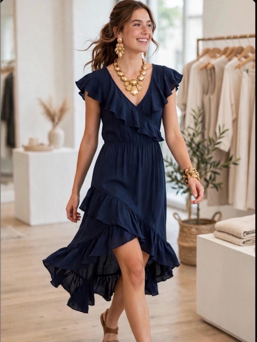 NY Collection navy ruffle dress